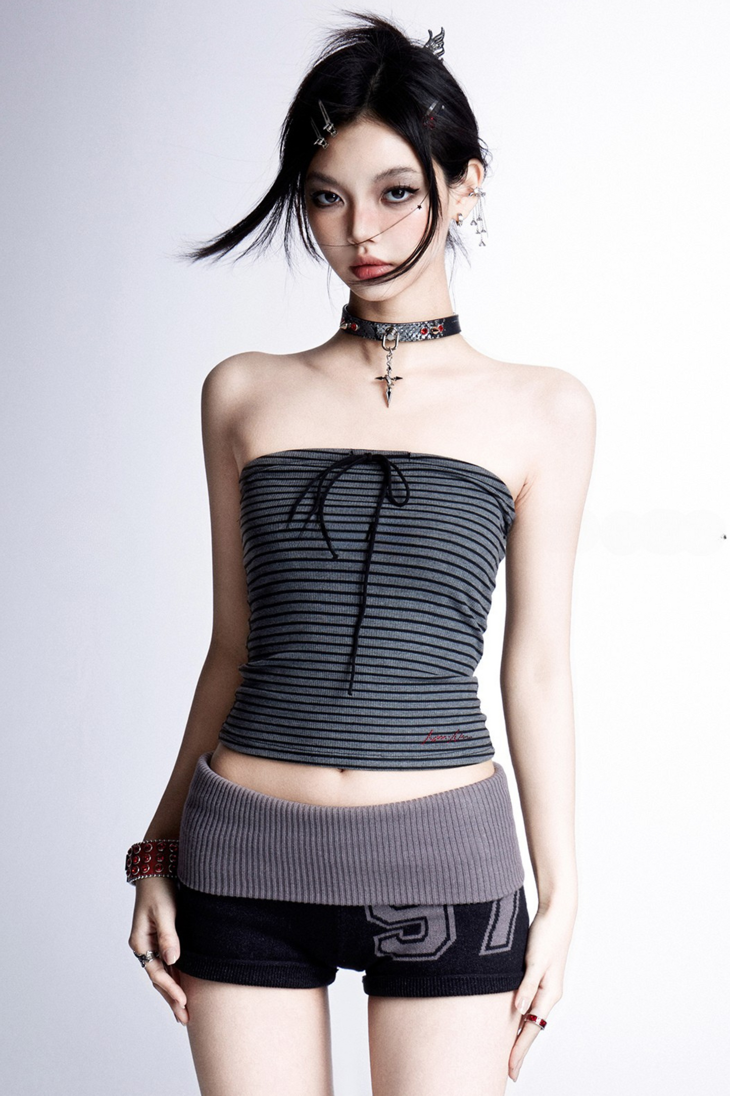 ribbon American striped stretch vest + top tube