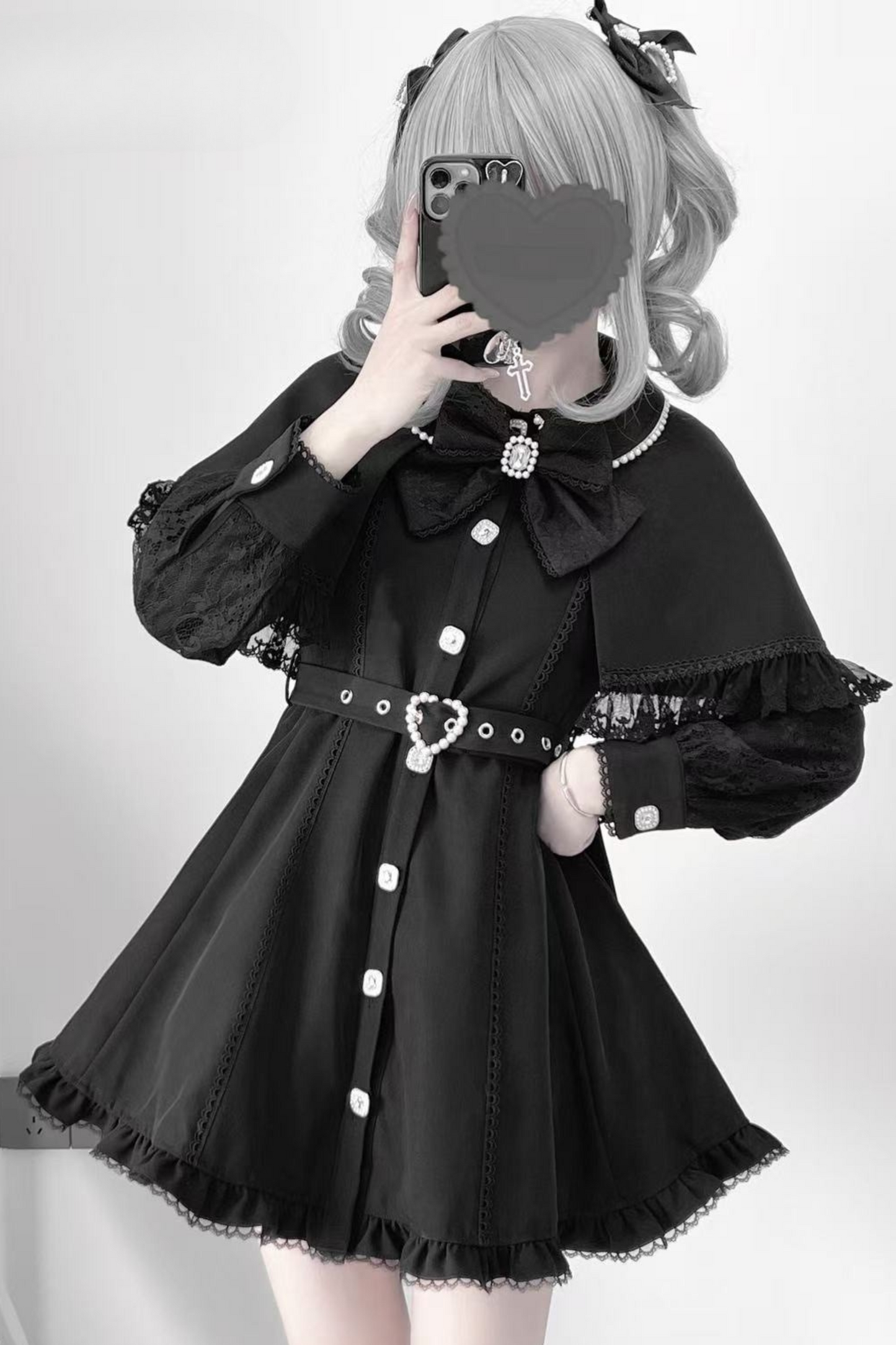 Sleeve Sweet Lace Cape Dress Collar Pearl