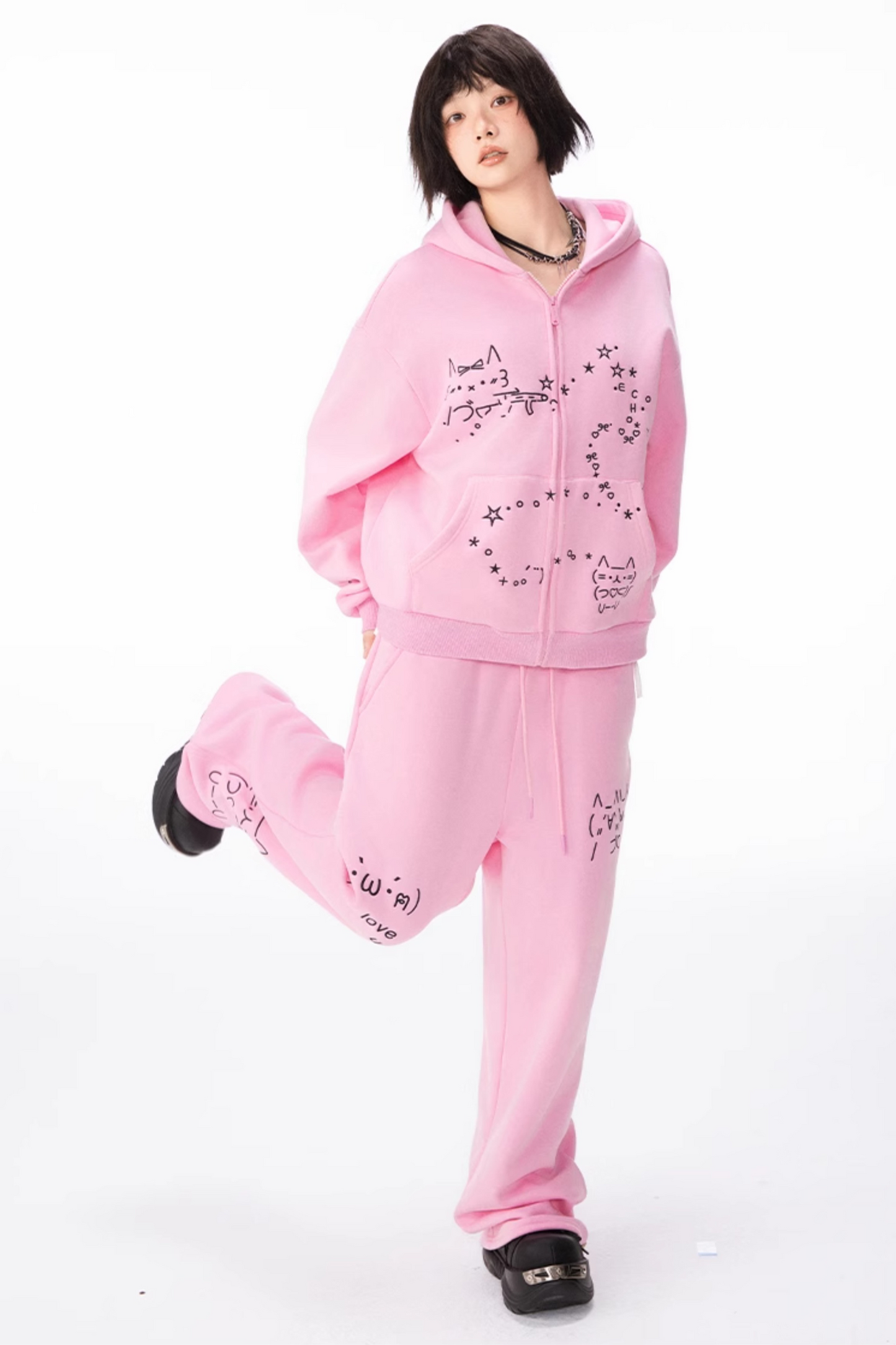 Computer Leg + Straight Hooded Sweatpants Boa Hoodie