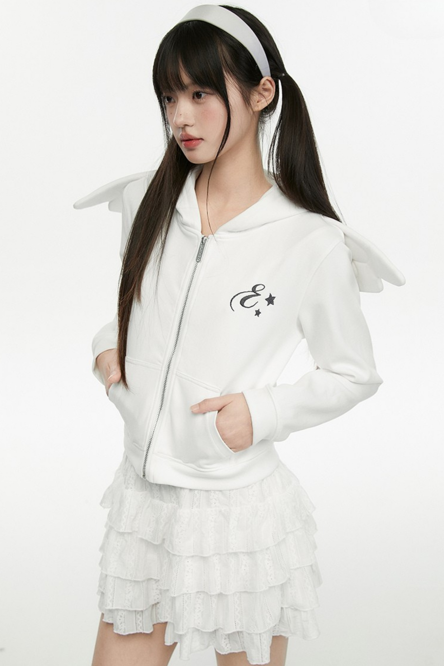 Angel White Wings Short Hoodie Hooded
