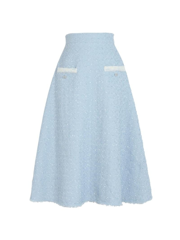 Jupe à ruban Gilet en tweed Parfum de tweed Chemise de costume bleue