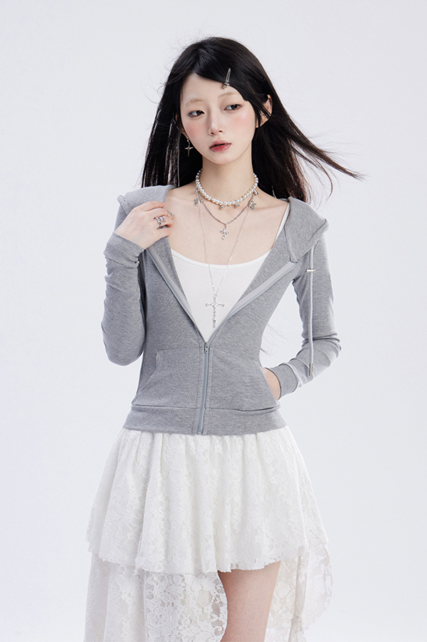 Slim Zip-up Top Hoodie