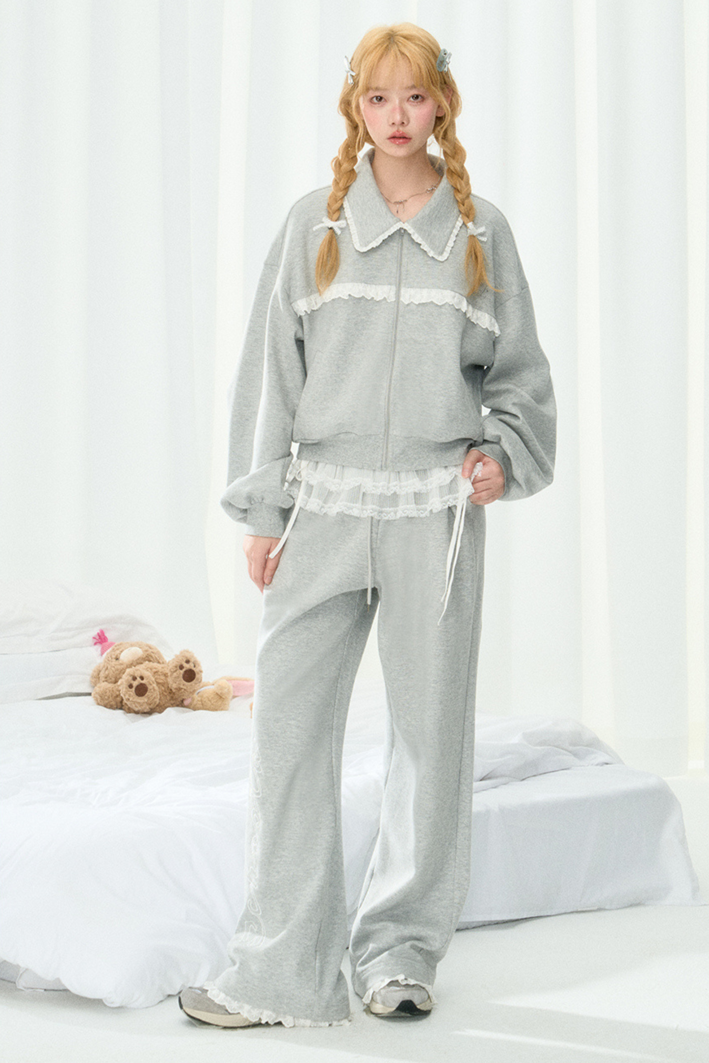 Sweatshirt Casual Girly Lace Setup