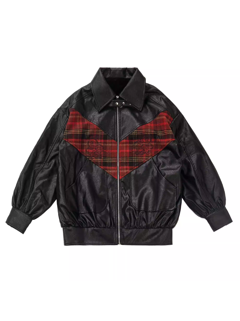 Anzugjacke aus Samt und Leder mit Drachenkaromuster