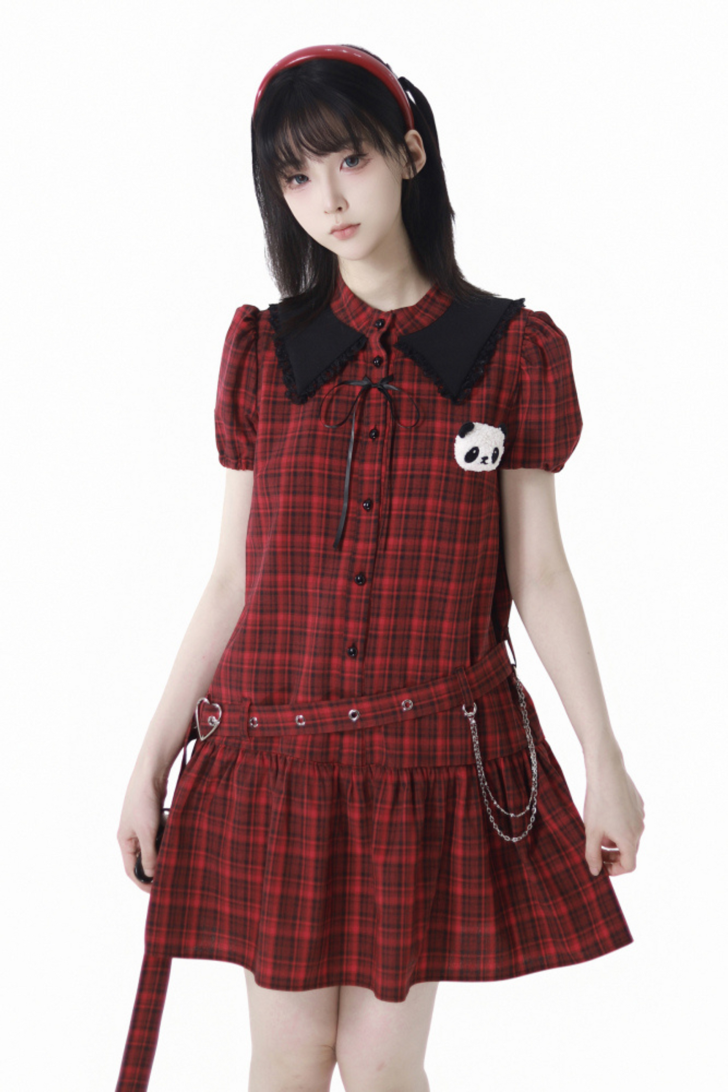 Crop Love Pleated + Skirt Check Panda Dress Comic Top