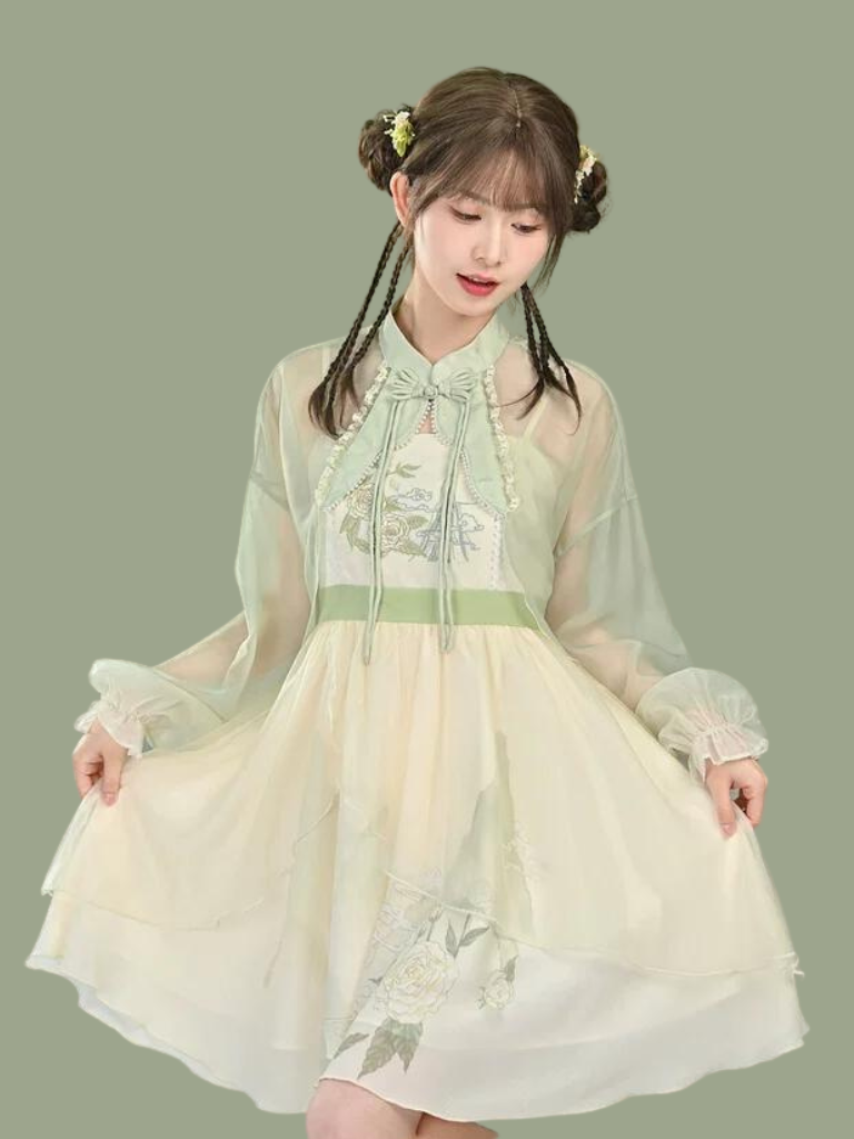Robe caraco en mousseline de soie chinoise, veste transparente à fleurs
