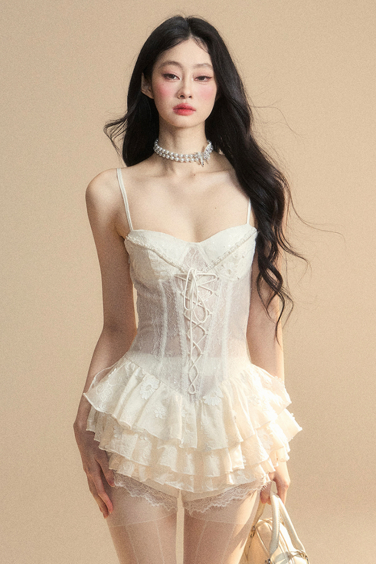 One-Shoulder French Cami Lace Dress Soul