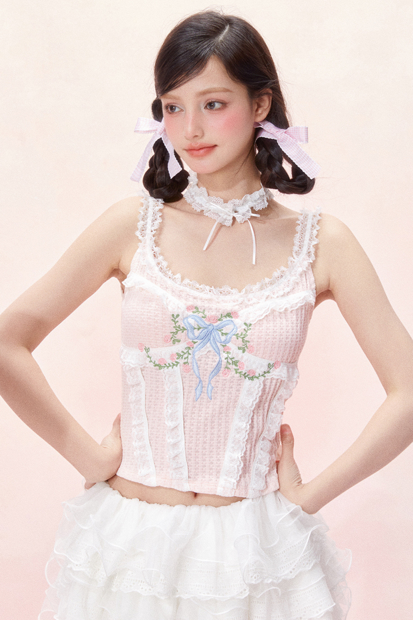 Design Corset Bow Sweet Lace Top