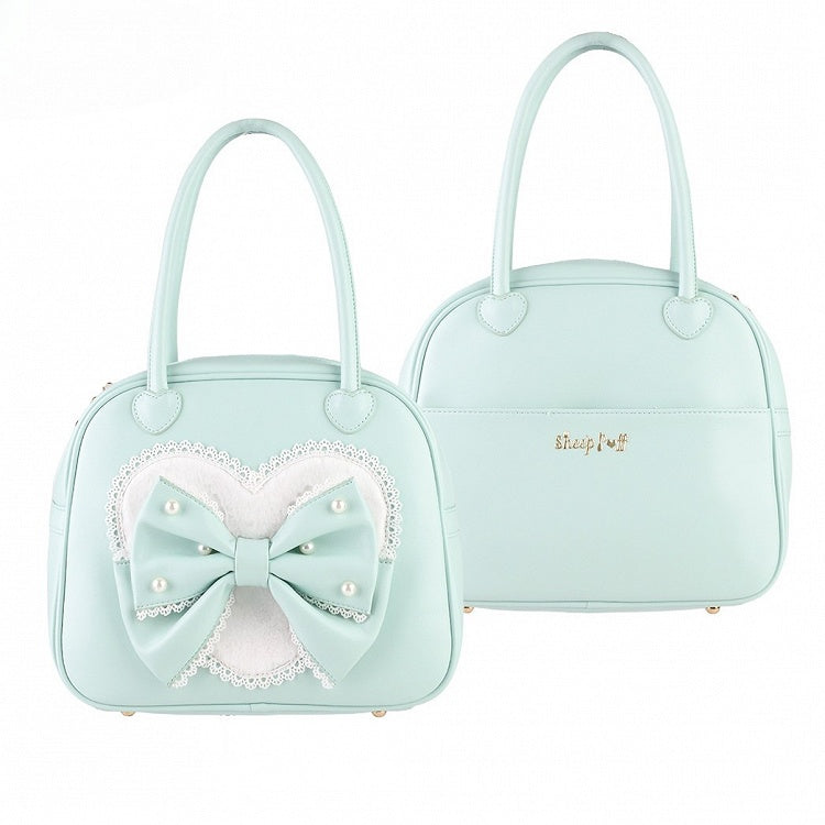 Beaded Sweet Heart Bag Lolita Green Decorated Hand Bowknot Plush