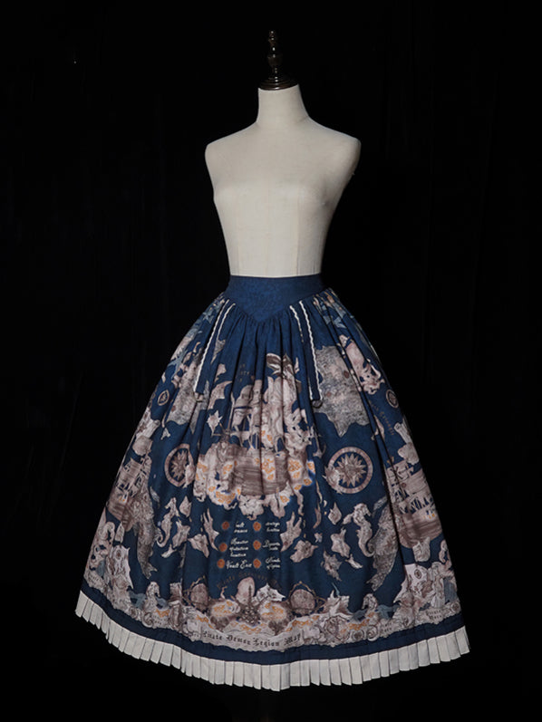 Waist Belt Corset Dark Ship Lolita Skirt Pirate Print Blue