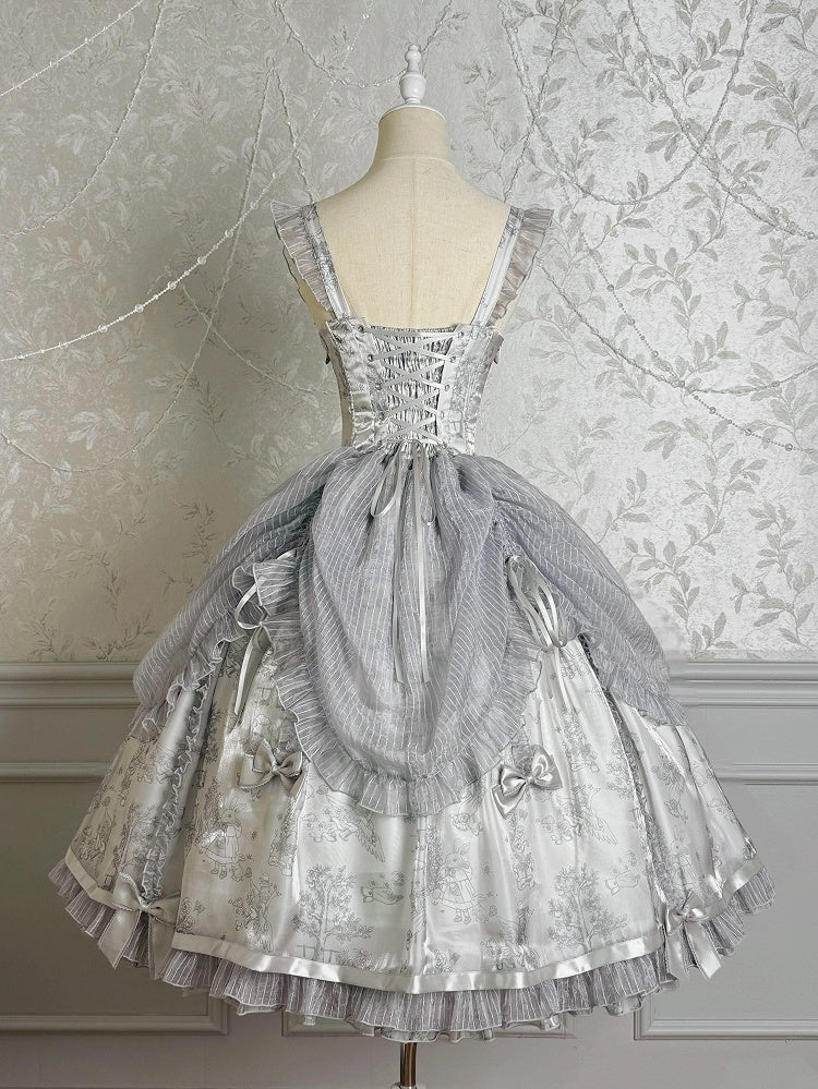 Lolita Drawstring Jumper Gray Waist Silver Corset Skirt Overlay