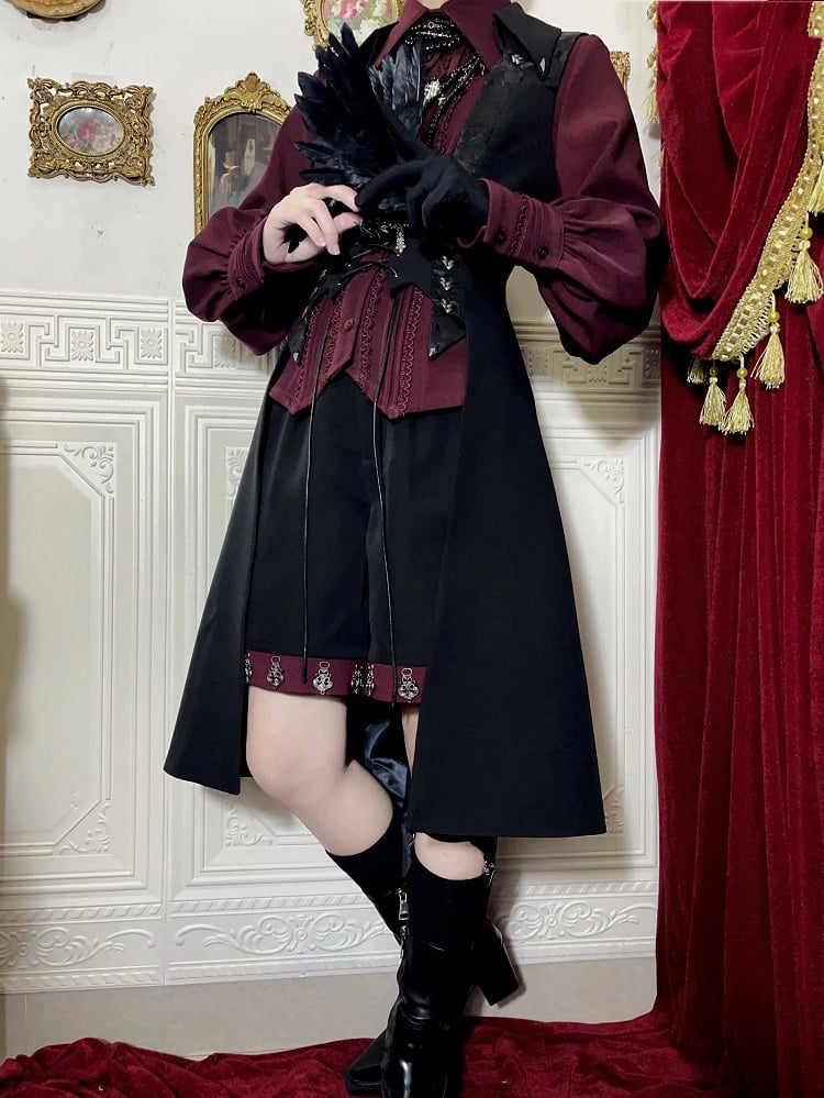 Straight-leg Shorts Black Lolita Ouji Cuffs Red