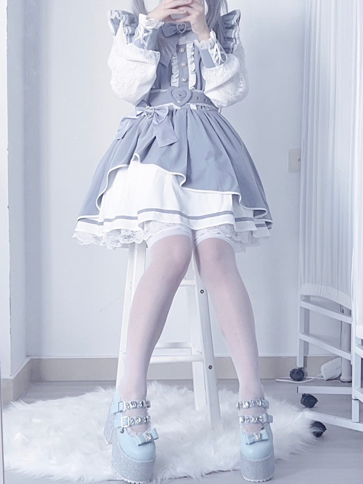 Herz Jirai Dusty Details Blau Verzierte Kei Strass Schleife