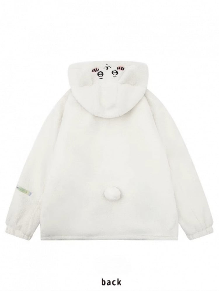 Fleece Cartoon Weiß Hamster Mantel Ohren Mit Kapuze Druck