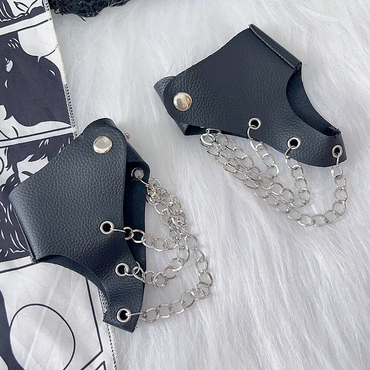 Y2K verziert schwarz/weiß/rot/silber und Schloss Punk Kette PU
