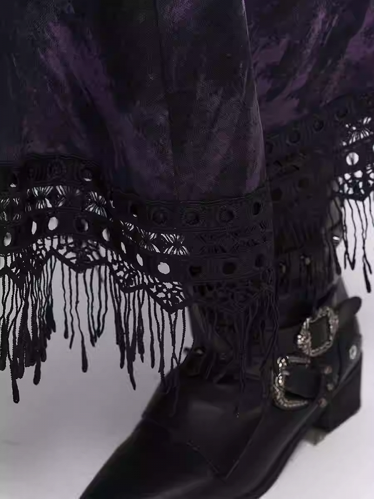 Wasteland Punk – Lilafarbenes, asymmetrisches Kleid mit Quastensaum und Seitenschlitz