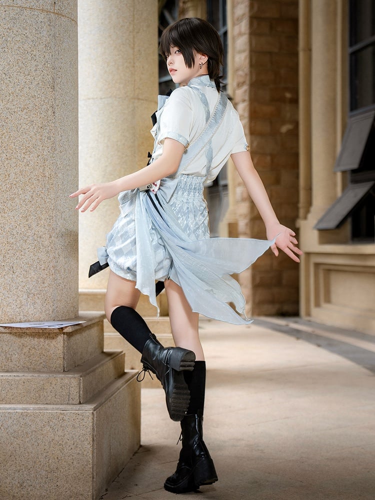 + Ouji Lolita Vibes Blue Alice in Shirt Outfit - White Wonderland