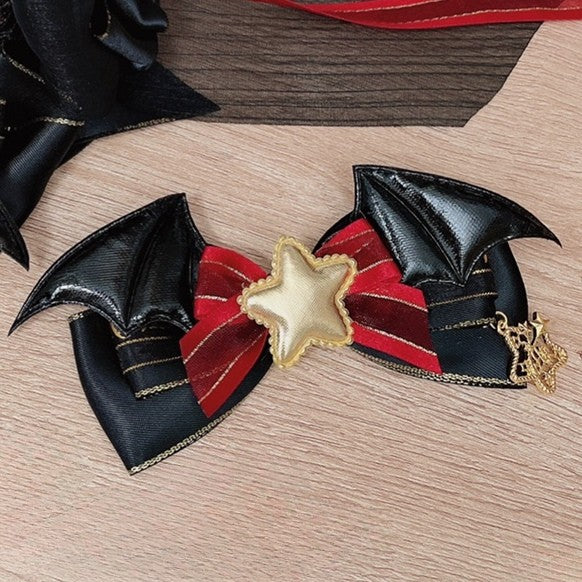 Decorated Halloween Bowknot Bat BlackRed/Green Wings Hairclip