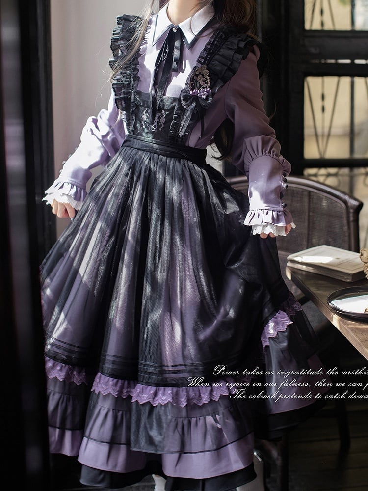 Front with Trim Embroidery Detail and Mesh Apron Dress Purple Lace Black at