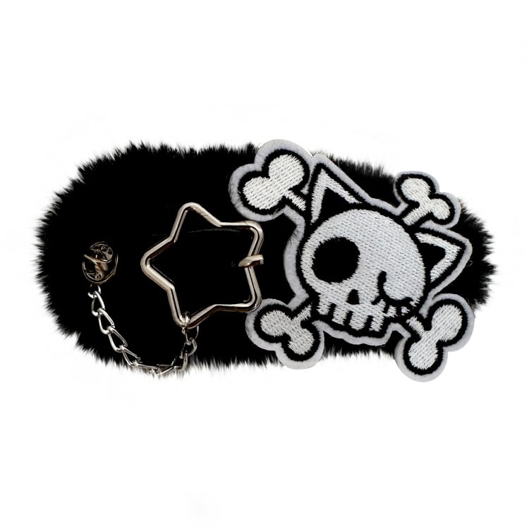 Schwarz-weiße Skelett Gothic Plüsch Haarspange