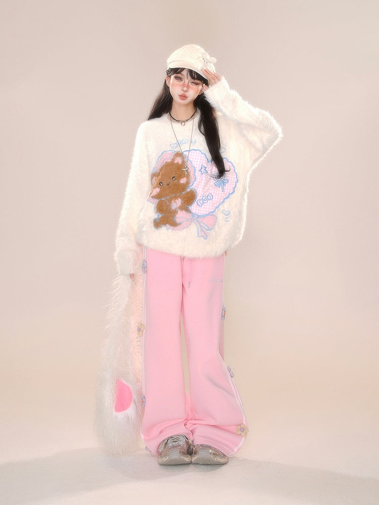 Design Straight-leg Floral Gray/Pink Cut Pants