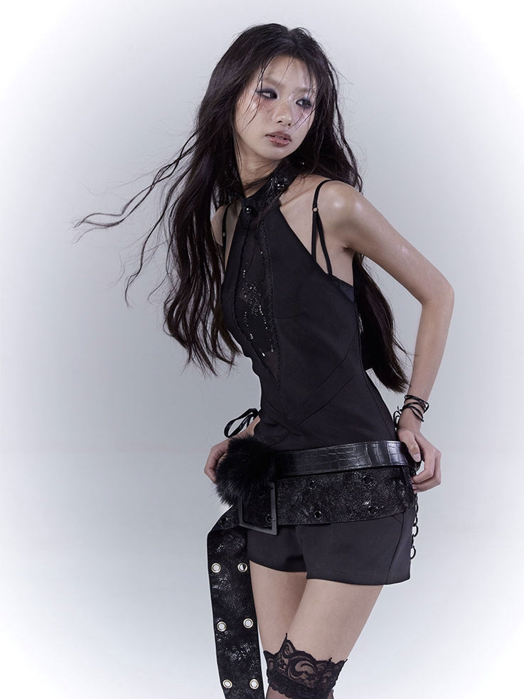 Taillengürtel aus PU mit glamourösem schwarzem Plüschbesatz