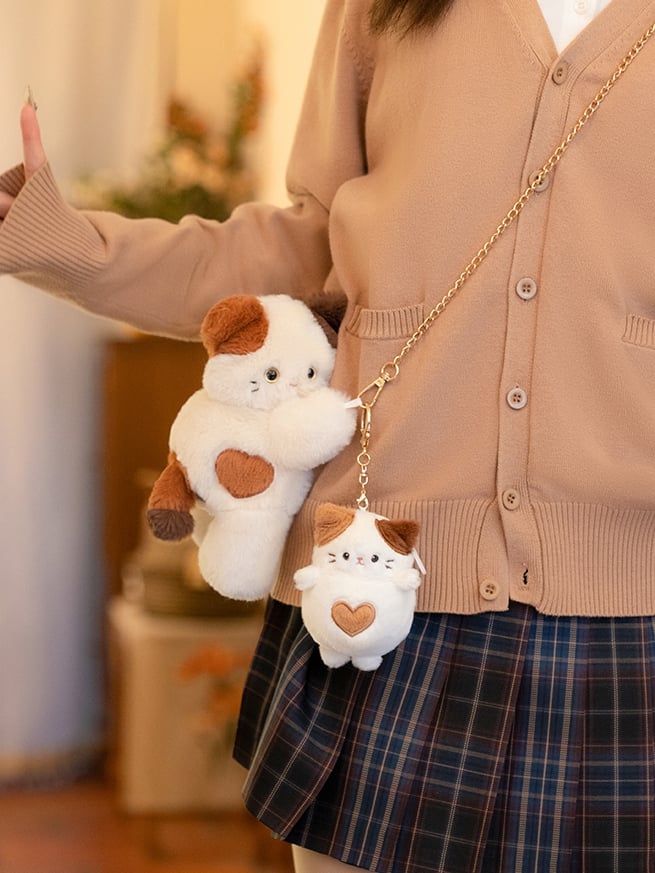 Small/Middle/Large Backpack/Crossbody Options Bag Cute 3 Keychian Heart Size White Kitty + Plush