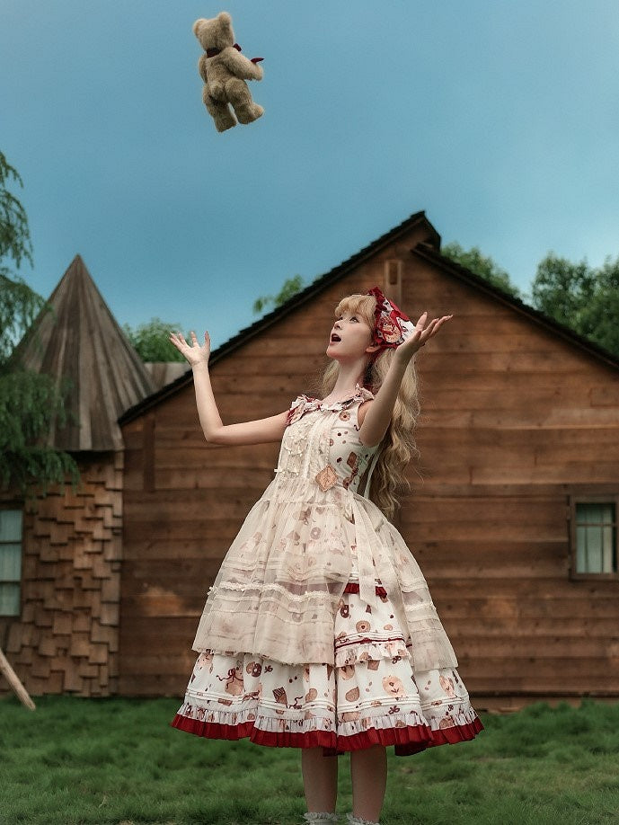 Apron Sweet Bowknots Beige Lolita with