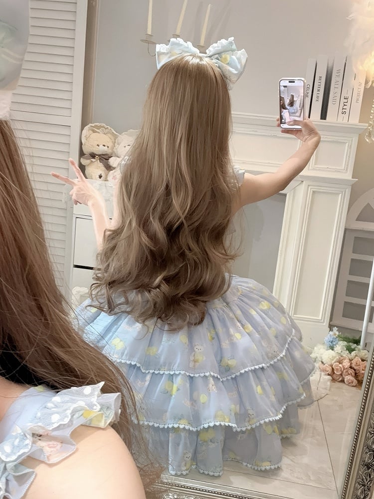 Skirt Bear High Print Blue Tiered Lolita Lemon Waist and Dress