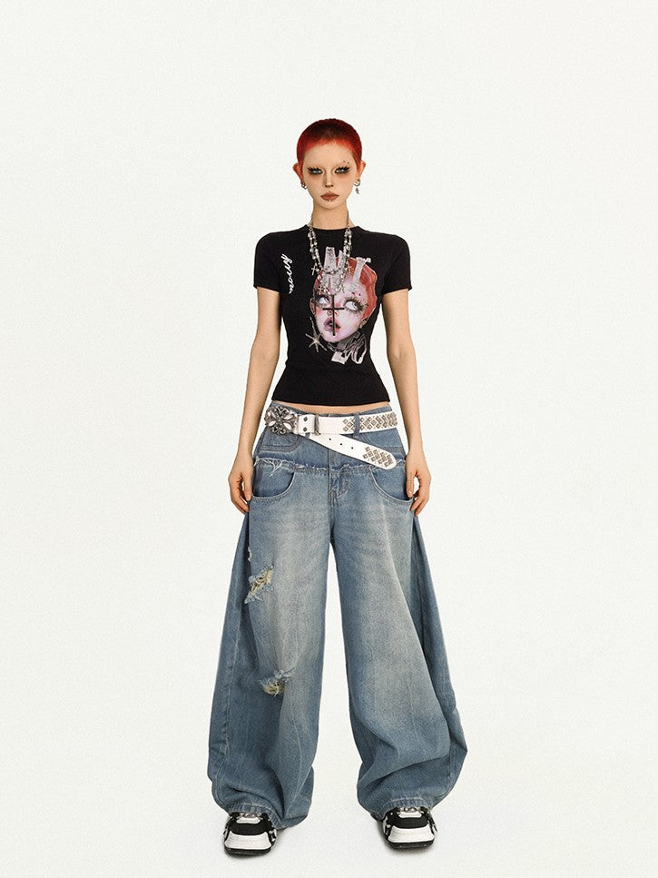 Graphic Slim-Fit Girl Punk Redhead Black T-shirt