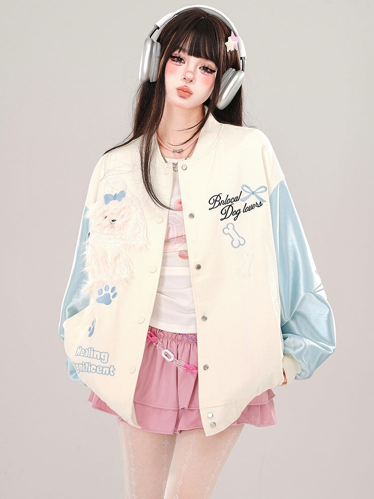 Blau/Rosa süße Welpen-Baseballjacke