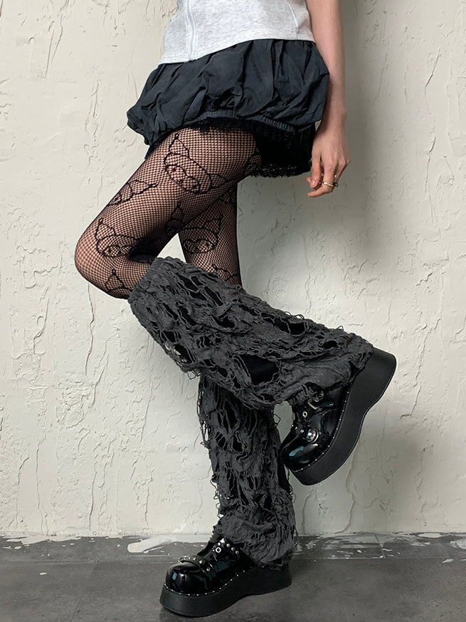 Leg Warmers Punk Gray Cut-out Design Wasteland