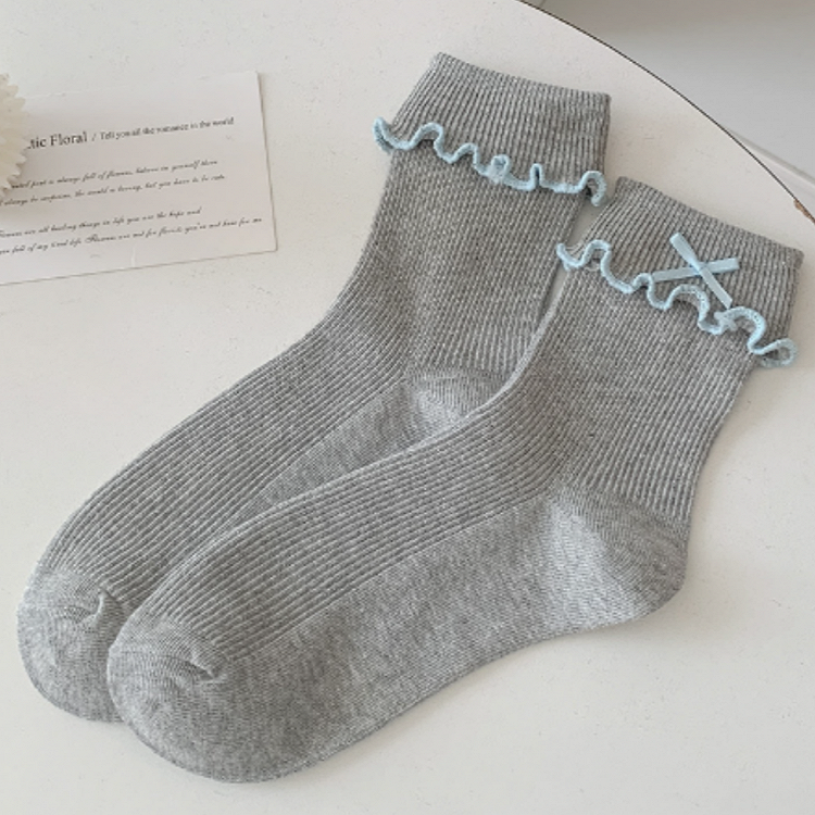 6 Ruffled Contrast Options Trim Ankle Socks Details Color Bowknot