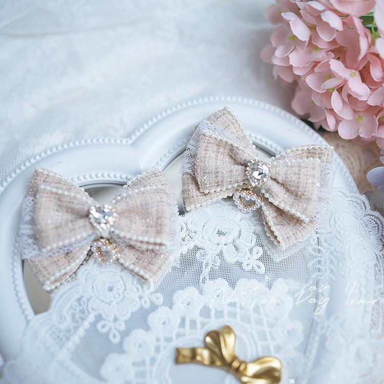 Black/Blue/Pink/Apricot Heart Rhinestone Jirai Kei Bow Hairclips