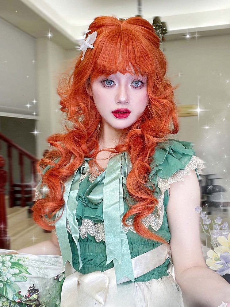 Bangs 70CM Length Orange Wig With Wavy Air