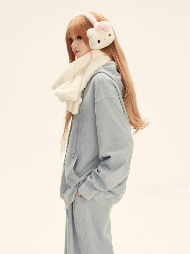 Drawstring Hood Bear Relaxed Jacket with Toy Fit Blue White