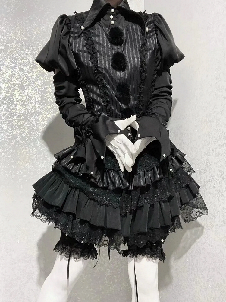 - Outfit Vibes Clown Pointed Collar Black Lolita Ouji Circus