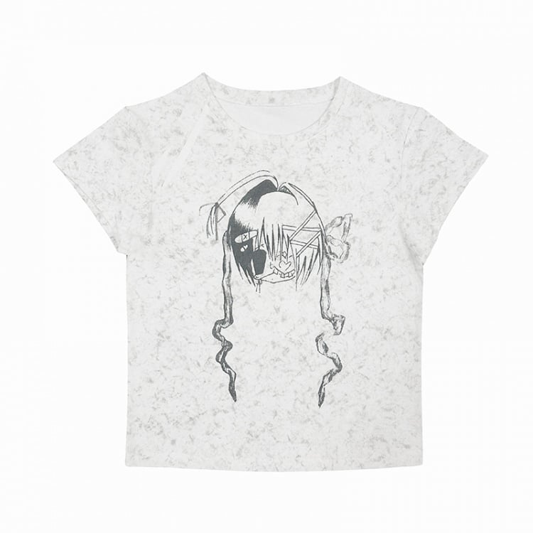 ライトグレー Y2K グラフィック Tシャツ