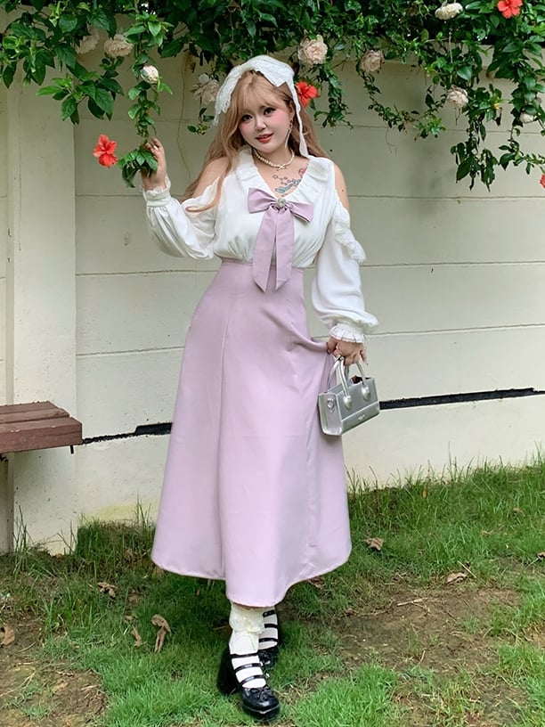 / Bowknot Abnehmbare Schulter Plus Größe Schwarz Taille Kleid Ausschnitt mit Hohe Rosa und