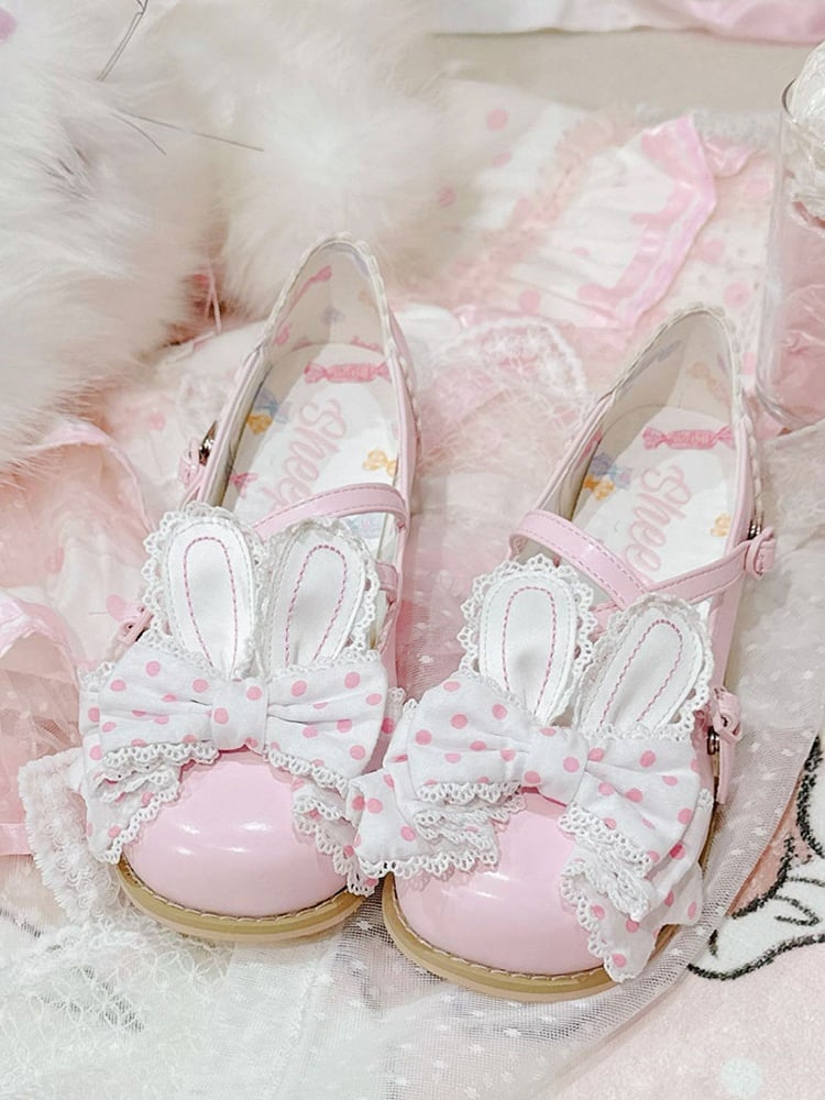 Ohr Crisscross bei PinkWhite Top Muster Bunny Polka-dot Schuhe Design Bow Lolita