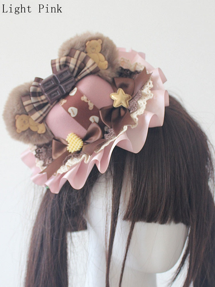 6 Plush Bowknot Mini Bear Decorated Hat Ear Color Options Chocolate Details