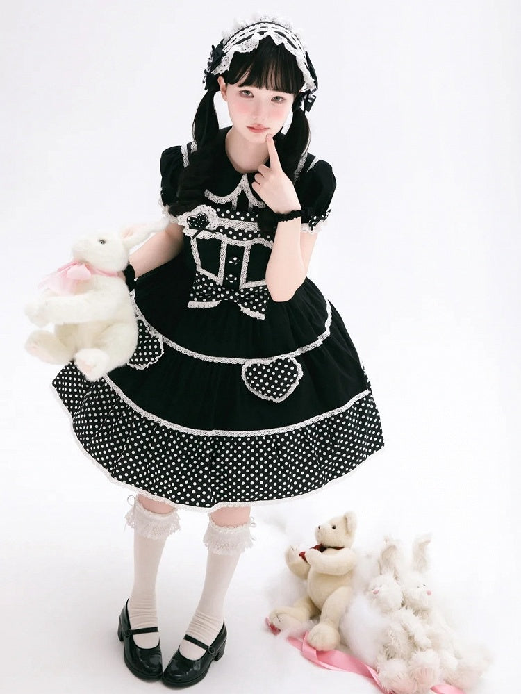 Dress School Polka Old Black Cotton White Dots Lolita