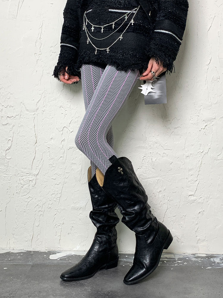 Dunkelviolette Y2K Ripple Wave Strumpfhose