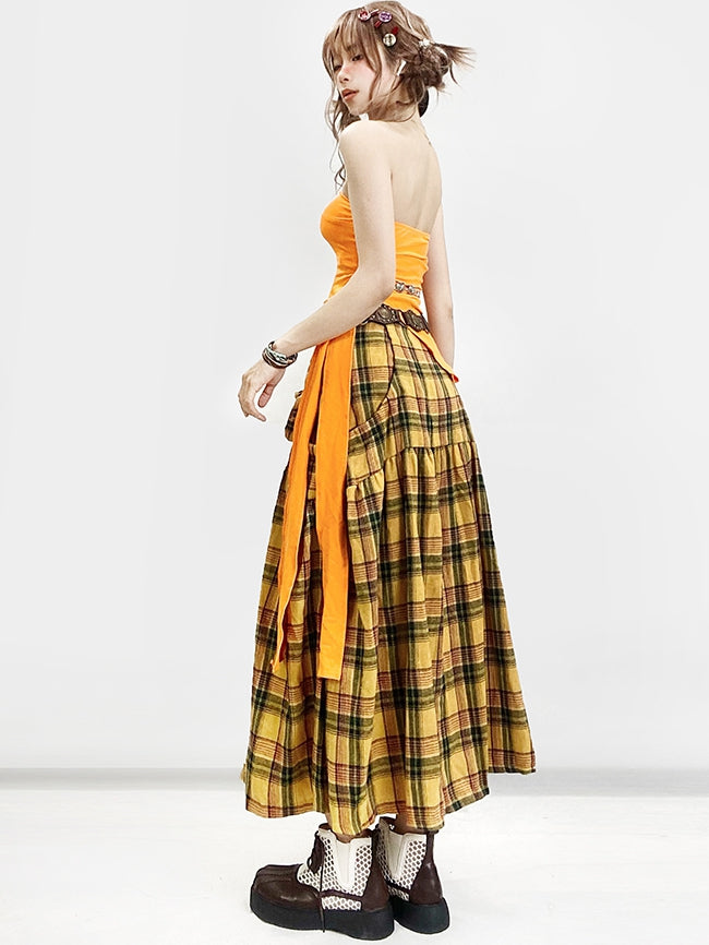 Y2K Details Plaid Bowknot Rock Muster Gelb