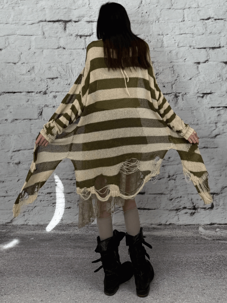 Pattern Striped Punk Cardigan Wasteland Green