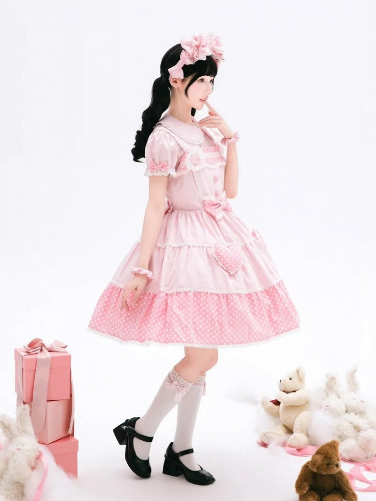Cotton Old Polka Pink Dots School Dress Lolita White