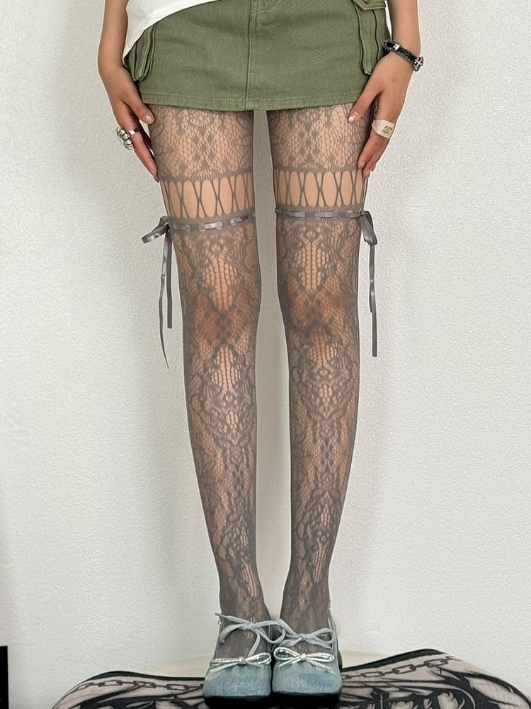 Tights Self-tie Y2K Hollow-out Color 6 Options Straps Design