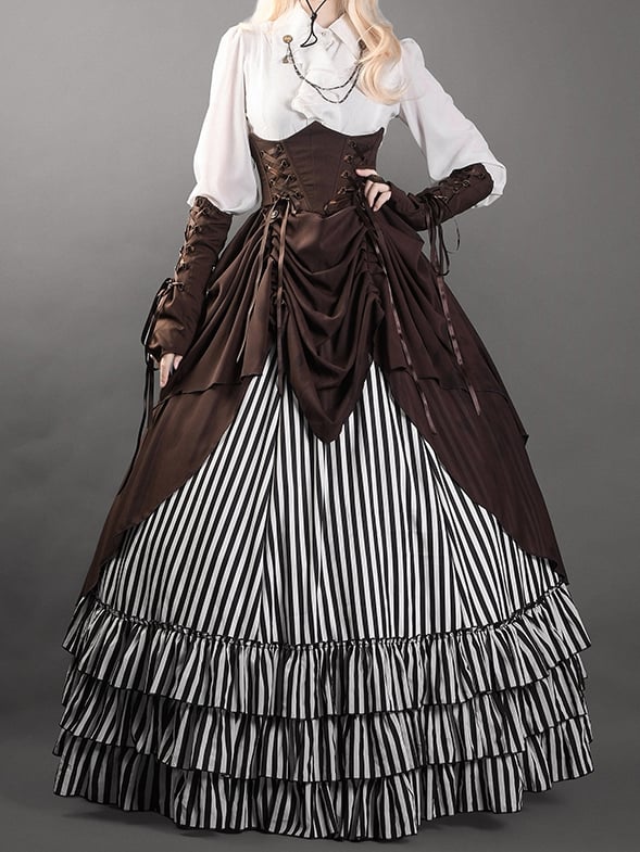 White Cascading Ruffle Pointed Foldover Collar Gothic Lolita Long Sleeves Shirt