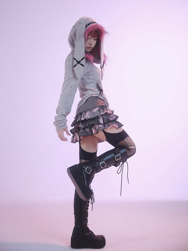 Grey Low Waist Camouflage Skirt