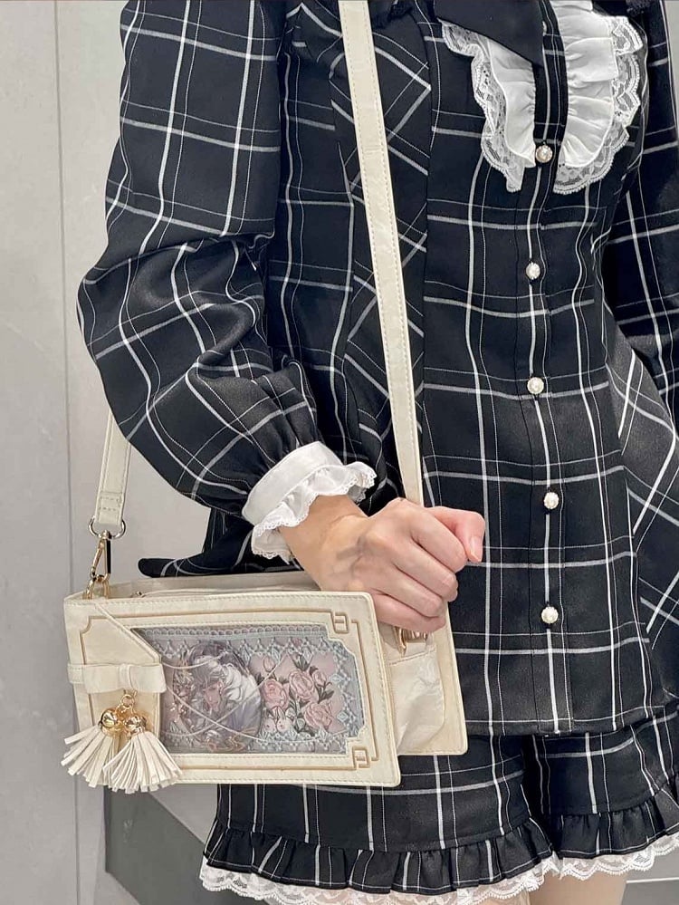 Pattern Floral Style Bag Bow Ita Cheongsam With Accent PU Fringe White